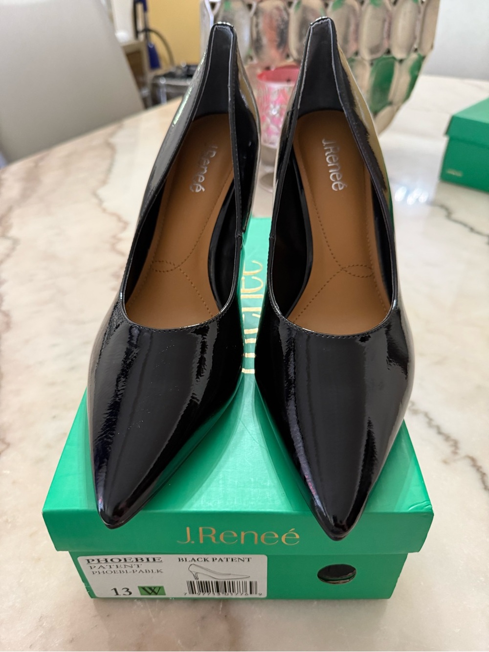 J.Renee Black Patent Pointed-Toe Pumps